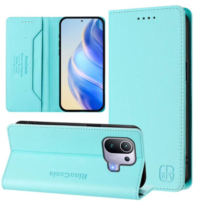 Estuche para teléfono de cuero con doble pliegue y succión magnética y RFID RC01, For Xiaomi 11T / 11T Pro, For Xiaomi Poco X3 GT, For Xiaomi Poco X3 / X3 NFC / X3 Pro, For Xiaomi Mi 11 Ultra, For Xiaomi Mi 11 Pro, For Xiaomi Mi 11                     ...