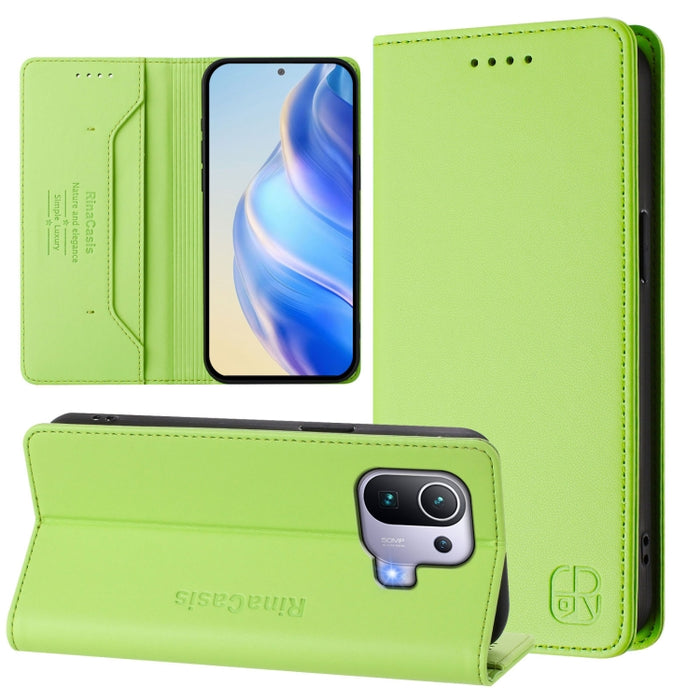 Estuche para teléfono de cuero con doble pliegue y succión magnética y RFID RC01, For Xiaomi 11T / 11T Pro, For Xiaomi Poco X3 GT, For Xiaomi Poco X3 / X3 NFC / X3 Pro, For Xiaomi Mi 11 Ultra, For Xiaomi Mi 11 Pro, For Xiaomi Mi 11                     ...