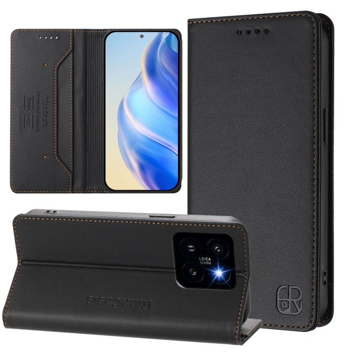 Estuche para teléfono de cuero con doble pliegue y succión magnética y RFID RC01, For Xiaomi 14T Pro, For Xiaomi 14T, For Xiaomi Poco F6 5G, For Xiaomi Poco F6 Pro 5G, For Xiaomi Poco X6 Neo 5G, For Xiaomi Poco X6 Pro / Redmi K70E                      ...