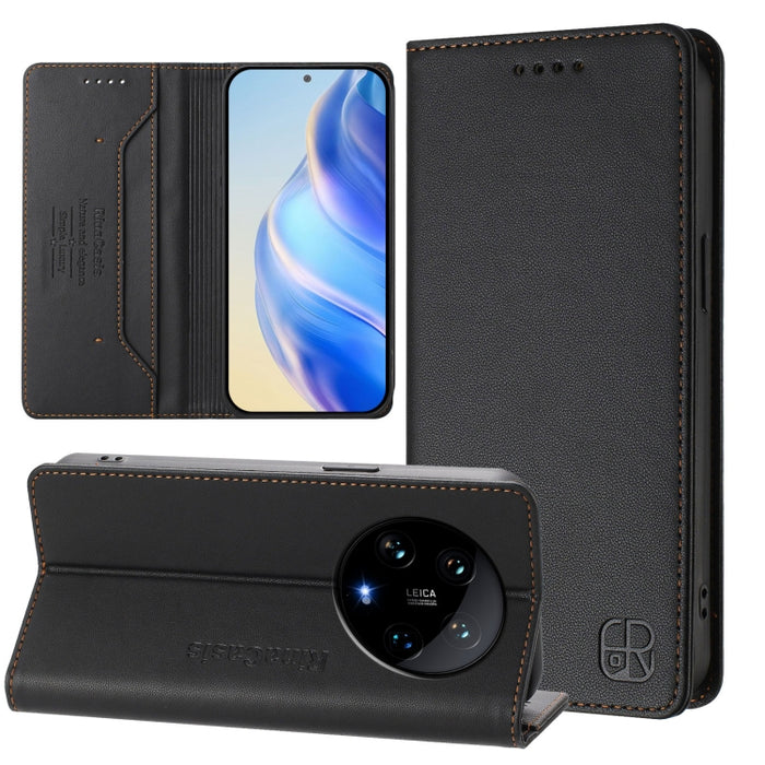 Estuche para teléfono de cuero con doble pliegue y succión magnética y RFID RC01, For Xiaomi 14T Pro, For Xiaomi 14T, For Xiaomi Poco F6 5G, For Xiaomi Poco F6 Pro 5G, For Xiaomi Poco X6 Neo 5G, For Xiaomi Poco X6 Pro / Redmi K70E                      ...