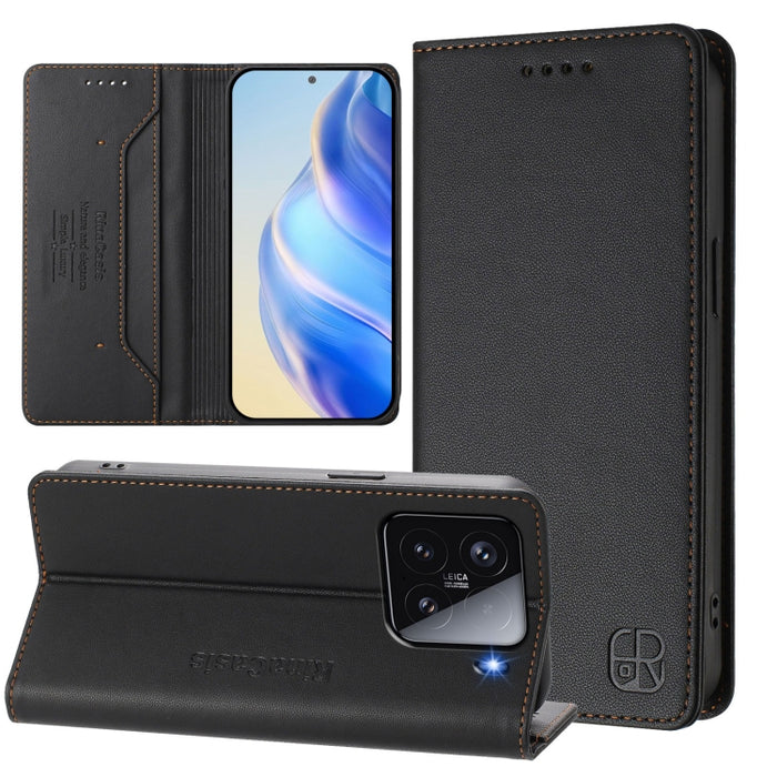 Estuche para teléfono de cuero con doble pliegue y succión magnética y RFID RC01, For Xiaomi 14T Pro, For Xiaomi 14T, For Xiaomi Poco F6 5G, For Xiaomi Poco F6 Pro 5G, For Xiaomi Poco X6 Neo 5G, For Xiaomi Poco X6 Pro / Redmi K70E                      ...
