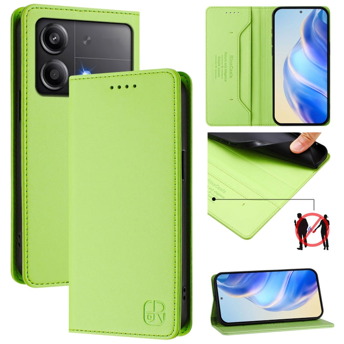 Estuche para teléfono de cuero con doble pliegue y succión magnética y RFID RC01, For Xiaomi 14T Pro, For Xiaomi 14T, For Xiaomi Poco F6 5G, For Xiaomi Poco F6 Pro 5G, For Xiaomi Poco X6 Neo 5G, For Xiaomi Poco X6 Pro / Redmi K70E                      ...