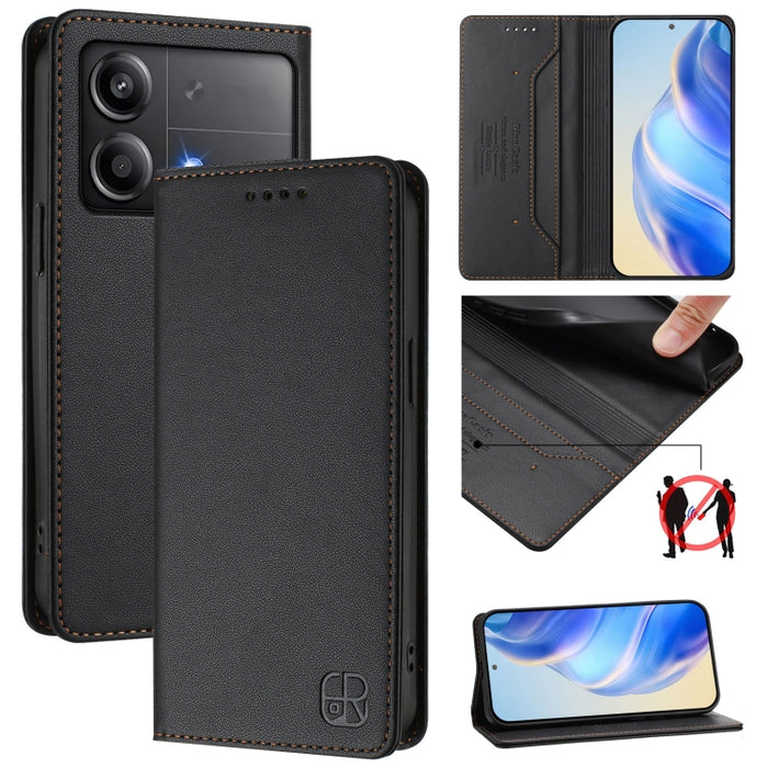 Estuche para teléfono de cuero con doble pliegue y succión magnética y RFID RC01, For Xiaomi 14T Pro, For Xiaomi 14T, For Xiaomi Poco F6 5G, For Xiaomi Poco F6 Pro 5G, For Xiaomi Poco X6 Neo 5G, For Xiaomi Poco X6 Pro / Redmi K70E                      ...