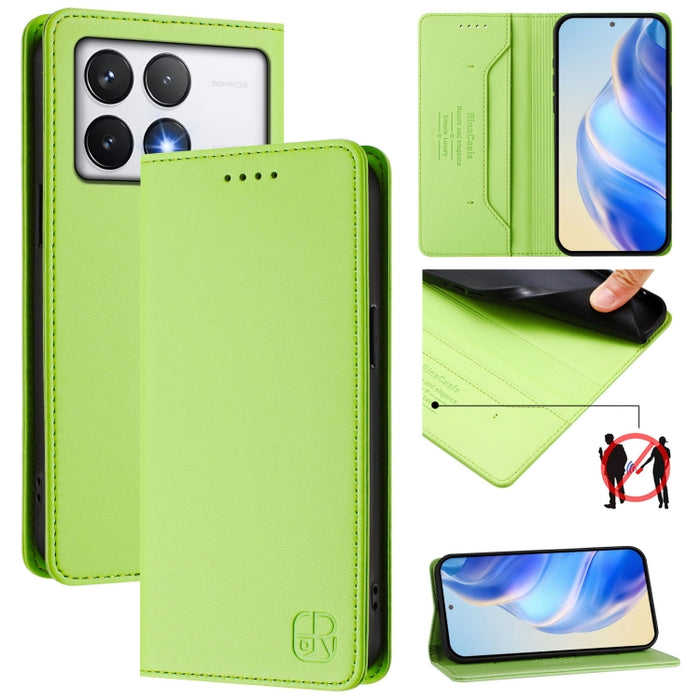 Estuche para teléfono de cuero con doble pliegue y succión magnética y RFID RC01, For Xiaomi 14T Pro, For Xiaomi 14T, For Xiaomi Poco F6 5G, For Xiaomi Poco F6 Pro 5G, For Xiaomi Poco X6 Neo 5G, For Xiaomi Poco X6 Pro / Redmi K70E                      ...