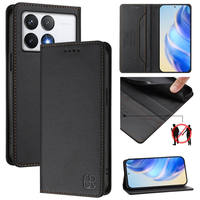 Estuche para teléfono de cuero con doble pliegue y succión magnética y RFID RC01, For Xiaomi 14T Pro, For Xiaomi 14T, For Xiaomi Poco F6 5G, For Xiaomi Poco F6 Pro 5G, For Xiaomi Poco X6 Neo 5G, For Xiaomi Poco X6 Pro / Redmi K70E                      ...