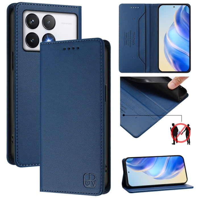 Estuche para teléfono de cuero con doble pliegue y succión magnética y RFID RC01, For Xiaomi 14T Pro, For Xiaomi 14T, For Xiaomi Poco F6 5G, For Xiaomi Poco F6 Pro 5G, For Xiaomi Poco X6 Neo 5G, For Xiaomi Poco X6 Pro / Redmi K70E                      ...