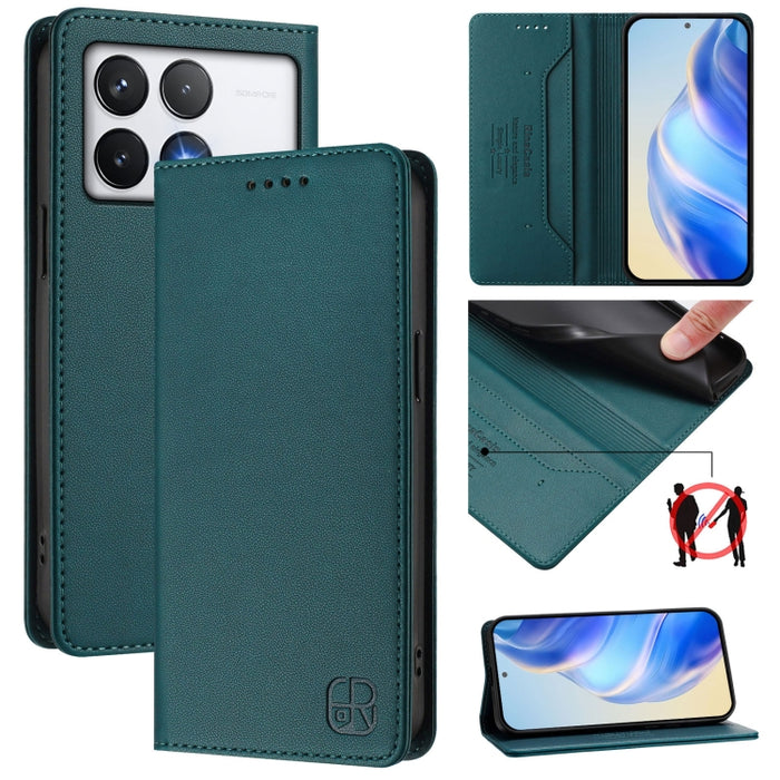 Estuche para teléfono de cuero con doble pliegue y succión magnética y RFID RC01, For Xiaomi 14T Pro, For Xiaomi 14T, For Xiaomi Poco F6 5G, For Xiaomi Poco F6 Pro 5G, For Xiaomi Poco X6 Neo 5G, For Xiaomi Poco X6 Pro / Redmi K70E                      ...