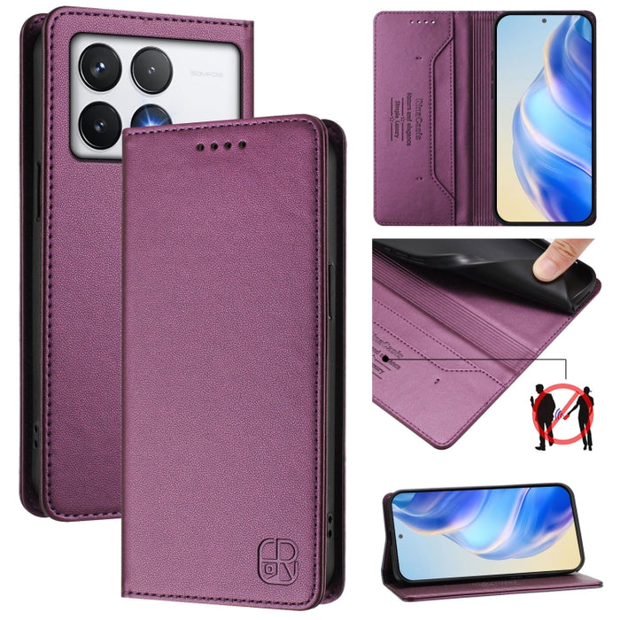 Estuche para teléfono de cuero con doble pliegue y succión magnética y RFID RC01, For Xiaomi 14T Pro, For Xiaomi 14T, For Xiaomi Poco F6 5G, For Xiaomi Poco F6 Pro 5G, For Xiaomi Poco X6 Neo 5G, For Xiaomi Poco X6 Pro / Redmi K70E                      ...