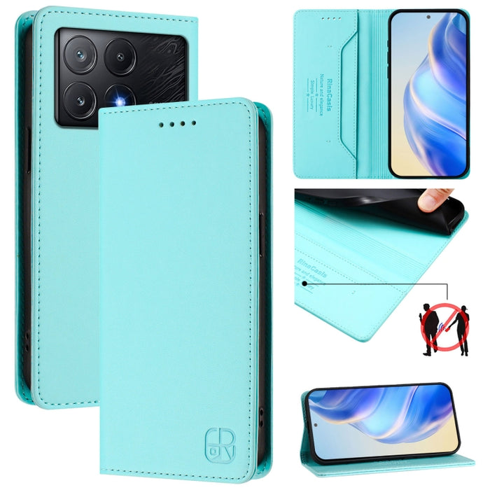 Estuche para teléfono de cuero con doble pliegue y succión magnética y RFID RC01, For Xiaomi 14T Pro, For Xiaomi 14T, For Xiaomi Poco F6 5G, For Xiaomi Poco F6 Pro 5G, For Xiaomi Poco X6 Neo 5G, For Xiaomi Poco X6 Pro / Redmi K70E                      ...