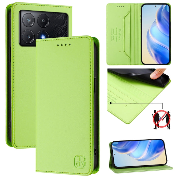 Estuche para teléfono de cuero con doble pliegue y succión magnética y RFID RC01, For Xiaomi 14T Pro, For Xiaomi 14T, For Xiaomi Poco F6 5G, For Xiaomi Poco F6 Pro 5G, For Xiaomi Poco X6 Neo 5G, For Xiaomi Poco X6 Pro / Redmi K70E                      ...