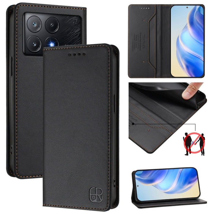 Estuche para teléfono de cuero con doble pliegue y succión magnética y RFID RC01, For Xiaomi 14T Pro, For Xiaomi 14T, For Xiaomi Poco F6 5G, For Xiaomi Poco F6 Pro 5G, For Xiaomi Poco X6 Neo 5G, For Xiaomi Poco X6 Pro / Redmi K70E                      ...