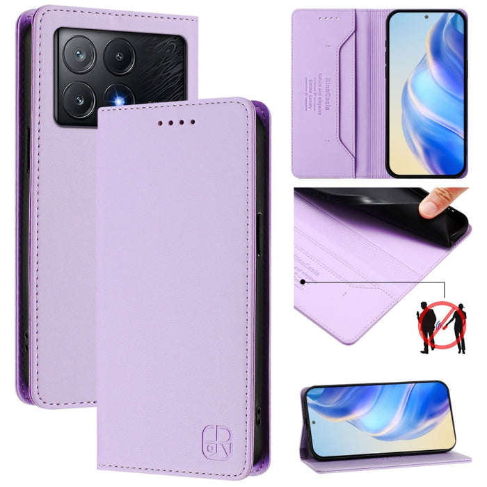 Estuche para teléfono de cuero con doble pliegue y succión magnética y RFID RC01, For Xiaomi 14T Pro, For Xiaomi 14T, For Xiaomi Poco F6 5G, For Xiaomi Poco F6 Pro 5G, For Xiaomi Poco X6 Neo 5G, For Xiaomi Poco X6 Pro / Redmi K70E                      ...