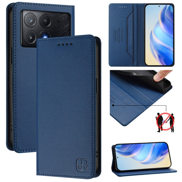 Estuche para teléfono de cuero con doble pliegue y succión magnética y RFID RC01, For Xiaomi 14T Pro, For Xiaomi 14T, For Xiaomi Poco F6 5G, For Xiaomi Poco F6 Pro 5G, For Xiaomi Poco X6 Neo 5G, For Xiaomi Poco X6 Pro / Redmi K70E                      ...