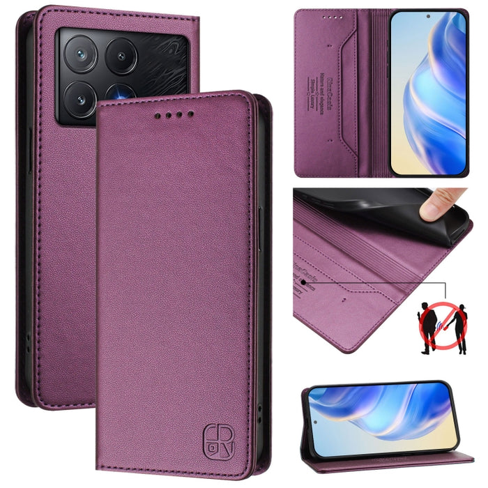 Estuche para teléfono de cuero con doble pliegue y succión magnética y RFID RC01, For Xiaomi 14T Pro, For Xiaomi 14T, For Xiaomi Poco F6 5G, For Xiaomi Poco F6 Pro 5G, For Xiaomi Poco X6 Neo 5G, For Xiaomi Poco X6 Pro / Redmi K70E                      ...