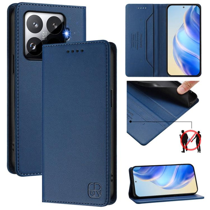 Estuche para teléfono de cuero con doble pliegue y succión magnética y RFID RC01, For Xiaomi Poco M7 4G 169mm, For Xiaomi 15T Pro, For Xiaomi 15T, For Xiaomi Civi 5 Pro Curved, For Xiaomi 15S Pro, For Xiaomi Poco M7 5G / C75 4G                         ...