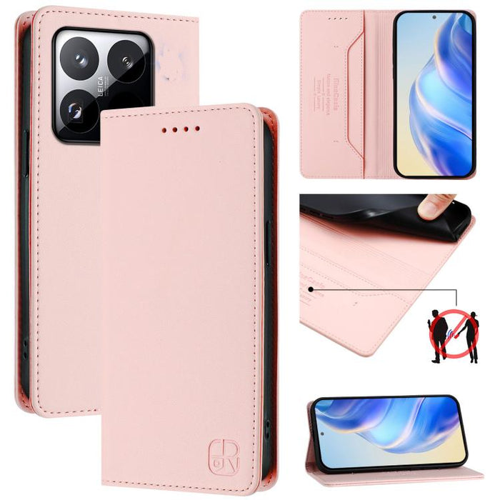 Estuche para teléfono de cuero con doble pliegue y succión magnética y RFID RC01, For Xiaomi Poco M7 4G 169mm, For Xiaomi 15T Pro, For Xiaomi 15T, For Xiaomi Civi 5 Pro Curved, For Xiaomi 15S Pro, For Xiaomi Poco M7 5G / C75 4G                         ...