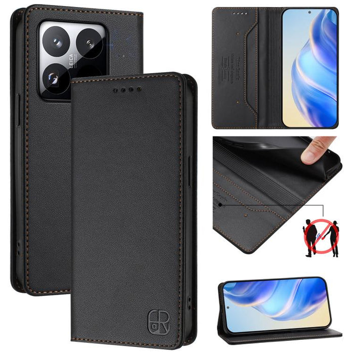Estuche para teléfono de cuero con doble pliegue y succión magnética y RFID RC01, For Xiaomi Poco M7 4G 169mm, For Xiaomi 15T Pro, For Xiaomi 15T, For Xiaomi Civi 5 Pro Curved, For Xiaomi 15S Pro, For Xiaomi Poco M7 5G / C75 4G                         ...