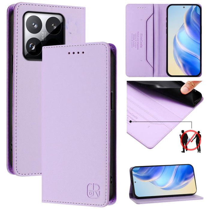 Estuche para teléfono de cuero con doble pliegue y succión magnética y RFID RC01, For Xiaomi Poco M7 4G 169mm, For Xiaomi 15T Pro, For Xiaomi 15T, For Xiaomi Civi 5 Pro Curved, For Xiaomi 15S Pro, For Xiaomi Poco M7 5G / C75 4G                         ...