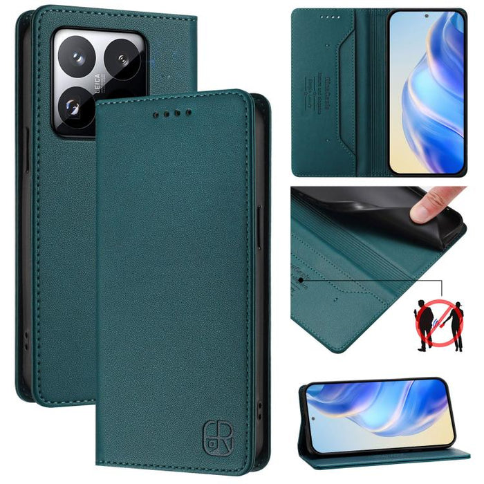 Estuche para teléfono de cuero con doble pliegue y succión magnética y RFID RC01, For Xiaomi Poco M7 4G 169mm, For Xiaomi 15T Pro, For Xiaomi 15T, For Xiaomi Civi 5 Pro Curved, For Xiaomi 15S Pro, For Xiaomi Poco M7 5G / C75 4G                         ...