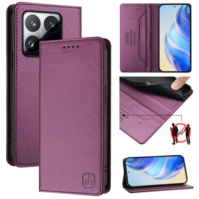 Estuche para teléfono de cuero con doble pliegue y succión magnética y RFID RC01, For Xiaomi Poco M7 4G 169mm, For Xiaomi 15T Pro, For Xiaomi 15T, For Xiaomi Civi 5 Pro Curved, For Xiaomi 15S Pro, For Xiaomi Poco M7 5G / C75 4G                         ...