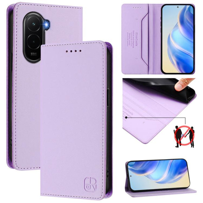 Estuche para teléfono de cuero con doble pliegue y succión magnética y RFID RC01, For Xiaomi Poco M7 4G 169mm, For Xiaomi 15T Pro, For Xiaomi 15T, For Xiaomi Civi 5 Pro Curved, For Xiaomi 15S Pro, For Xiaomi Poco M7 5G / C75 4G                         ...