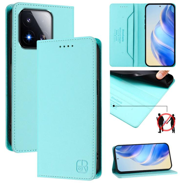Estuche para teléfono de cuero con doble pliegue y succión magnética y RFID RC01, For Xiaomi Poco M7 4G 169mm, For Xiaomi 15T Pro, For Xiaomi 15T, For Xiaomi Civi 5 Pro Curved, For Xiaomi 15S Pro, For Xiaomi Poco M7 5G / C75 4G                         ...