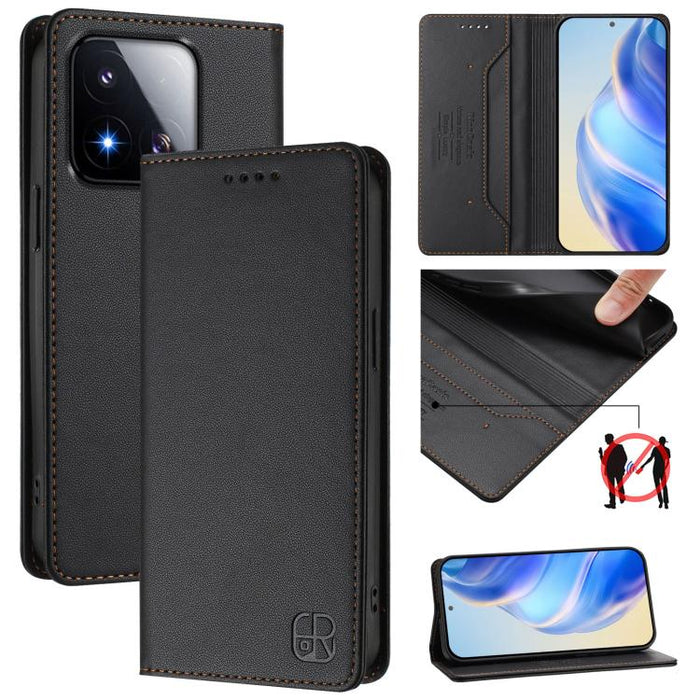 Estuche para teléfono de cuero con doble pliegue y succión magnética y RFID RC01, For Xiaomi Poco M7 4G 169mm, For Xiaomi 15T Pro, For Xiaomi 15T, For Xiaomi Civi 5 Pro Curved, For Xiaomi 15S Pro, For Xiaomi Poco M7 5G / C75 4G                         ...