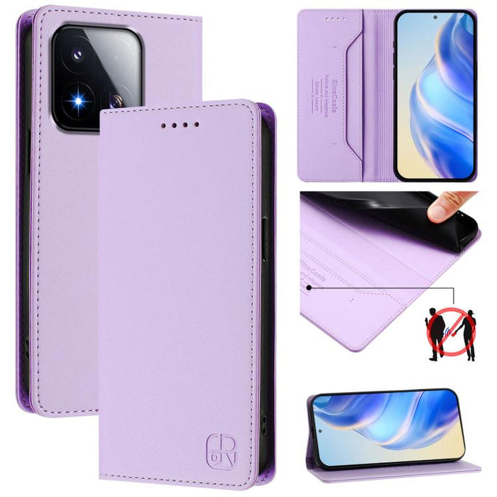 Estuche para teléfono de cuero con doble pliegue y succión magnética y RFID RC01, For Xiaomi Poco M7 4G 169mm, For Xiaomi 15T Pro, For Xiaomi 15T, For Xiaomi Civi 5 Pro Curved, For Xiaomi 15S Pro, For Xiaomi Poco M7 5G / C75 4G                         ...
