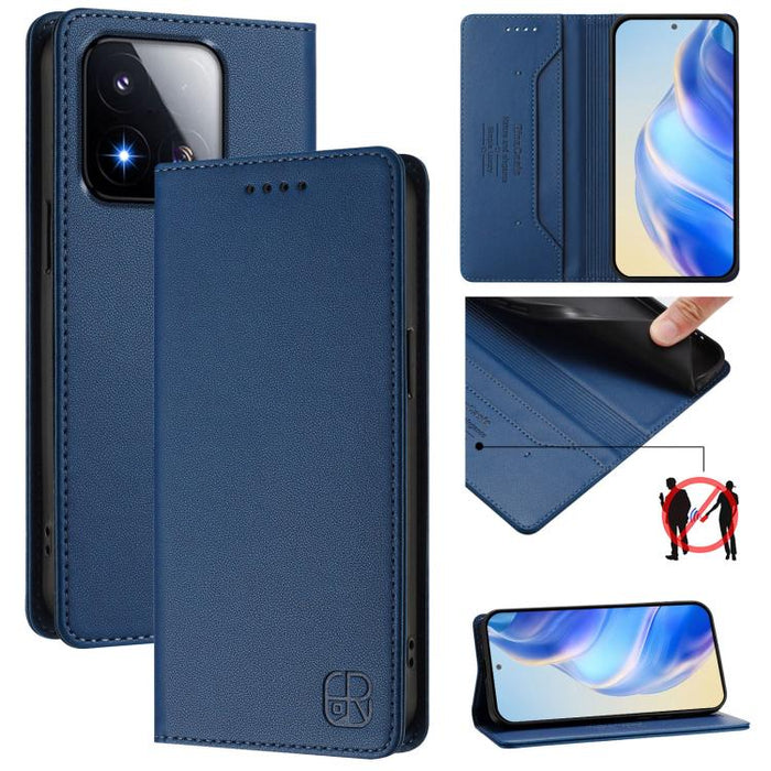 Estuche para teléfono de cuero con doble pliegue y succión magnética y RFID RC01, For Xiaomi Poco M7 4G 169mm, For Xiaomi 15T Pro, For Xiaomi 15T, For Xiaomi Civi 5 Pro Curved, For Xiaomi 15S Pro, For Xiaomi Poco M7 5G / C75 4G                         ...