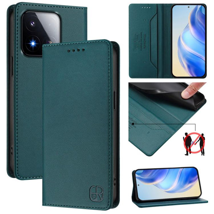 Estuche para teléfono de cuero con doble pliegue y succión magnética y RFID RC01, For Xiaomi Poco M7 4G 169mm, For Xiaomi 15T Pro, For Xiaomi 15T, For Xiaomi Civi 5 Pro Curved, For Xiaomi 15S Pro, For Xiaomi Poco M7 5G / C75 4G                         ...
