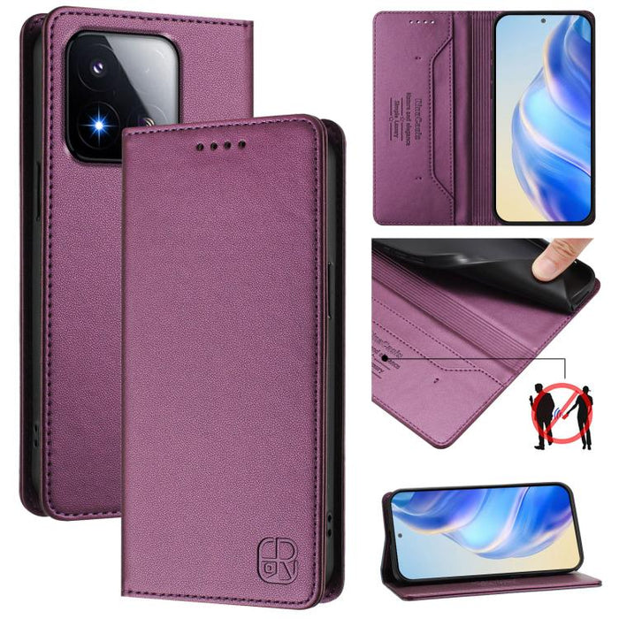 Estuche para teléfono de cuero con doble pliegue y succión magnética y RFID RC01, For Xiaomi Poco M7 4G 169mm, For Xiaomi 15T Pro, For Xiaomi 15T, For Xiaomi Civi 5 Pro Curved, For Xiaomi 15S Pro, For Xiaomi Poco M7 5G / C75 4G                         ...