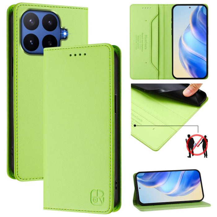 Estuche para teléfono de cuero con doble pliegue y succión magnética y RFID RC01, For Xiaomi Poco M7 4G 169mm, For Xiaomi 15T Pro, For Xiaomi 15T, For Xiaomi Civi 5 Pro Curved, For Xiaomi 15S Pro, For Xiaomi Poco M7 5G / C75 4G                         ...