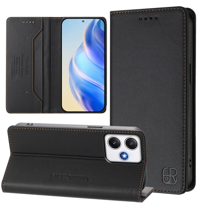 Estuche para teléfono de cuero con doble pliegue y succión magnética y RFID RC01, For Redmi 12 5G / 4G Global / Note 12R, For Redmi Note 11T Pro+ / Note 12T Pro / K50i, For Redmi Note 12 Turbo 5G / Xiaomi Poco F5, For Redmi Note 11 / 11S / 12S 4G Globa...