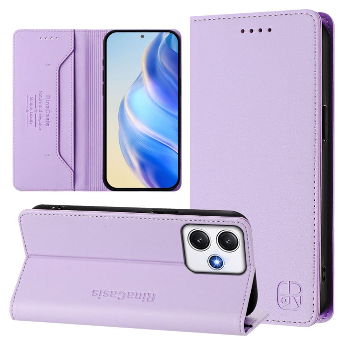 Estuche para teléfono de cuero con doble pliegue y succión magnética y RFID RC01, For Redmi 12 5G / 4G Global / Note 12R, For Redmi Note 11T Pro+ / Note 12T Pro / K50i, For Redmi Note 12 Turbo 5G / Xiaomi Poco F5, For Redmi Note 11 / 11S / 12S 4G Globa...