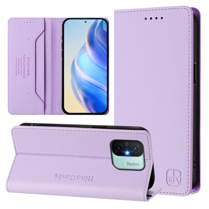 Estuche para teléfono de cuero con doble pliegue y succión magnética y RFID RC01, For Redmi 12 5G / 4G Global / Note 12R, For Redmi Note 11T Pro+ / Note 12T Pro / K50i, For Redmi Note 12 Turbo 5G / Xiaomi Poco F5, For Redmi Note 11 / 11S / 12S 4G Globa...