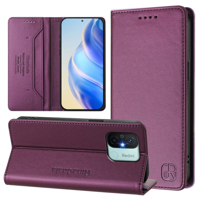 Estuche para teléfono de cuero con doble pliegue y succión magnética y RFID RC01, For Redmi 12 5G / 4G Global / Note 12R, For Redmi Note 11T Pro+ / Note 12T Pro / K50i, For Redmi Note 12 Turbo 5G / Xiaomi Poco F5, For Redmi Note 11 / 11S / 12S 4G Globa...