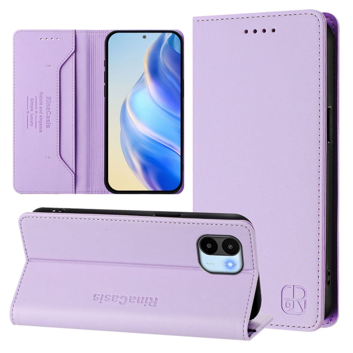 Estuche para teléfono de cuero con doble pliegue y succión magnética y RFID RC01, For Redmi 12 5G / 4G Global / Note 12R, For Redmi Note 11T Pro+ / Note 12T Pro / K50i, For Redmi Note 12 Turbo 5G / Xiaomi Poco F5, For Redmi Note 11 / 11S / 12S 4G Globa...