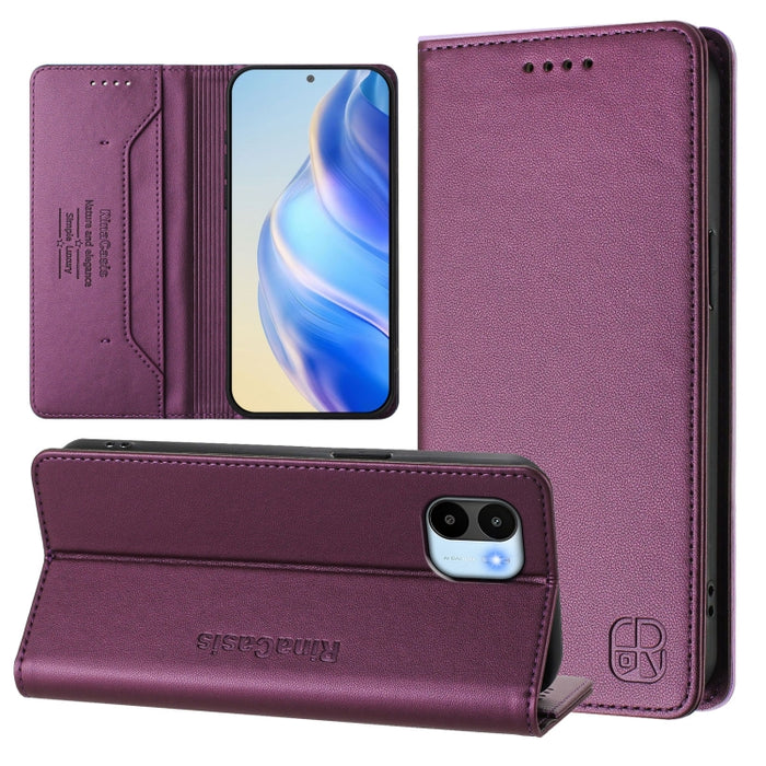 Estuche para teléfono de cuero con doble pliegue y succión magnética y RFID RC01, For Redmi 12 5G / 4G Global / Note 12R, For Redmi Note 11T Pro+ / Note 12T Pro / K50i, For Redmi Note 12 Turbo 5G / Xiaomi Poco F5, For Redmi Note 11 / 11S / 12S 4G Globa...
