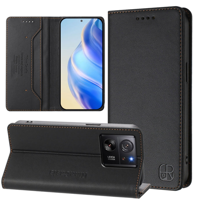 Estuche para teléfono de cuero con doble pliegue y succión magnética y RFID RC01, For Redmi Note 14 4G 163.25mm, For Redmi Note 14 5G, For Redmi 14C 4G / 14R 5G Global, For Redmi K70 Ultra 5G Global, For Redmi 13 5G / 4G Global                         ...