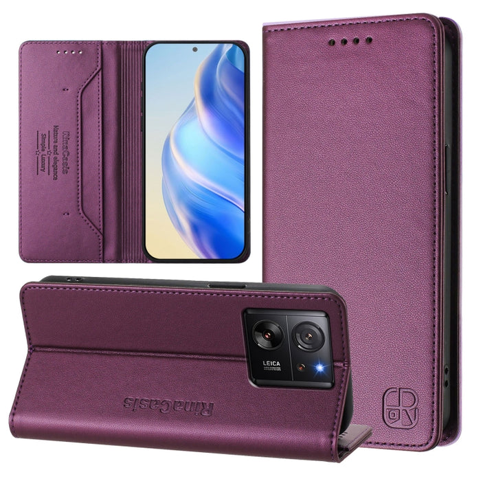 Estuche para teléfono de cuero con doble pliegue y succión magnética y RFID RC01, For Redmi 12 5G / 4G Global / Note 12R, For Redmi Note 11T Pro+ / Note 12T Pro / K50i, For Redmi Note 12 Turbo 5G / Xiaomi Poco F5, For Redmi Note 11 / 11S / 12S 4G Globa...