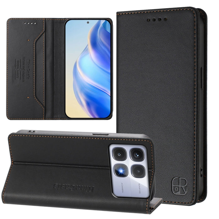 Estuche para teléfono de cuero con doble pliegue y succión magnética y RFID RC01, For Redmi Note 14 4G 163.25mm, For Redmi Note 14 5G, For Redmi 14C 4G / 14R 5G Global, For Redmi K70 Ultra 5G Global, For Redmi 13 5G / 4G Global                         ...