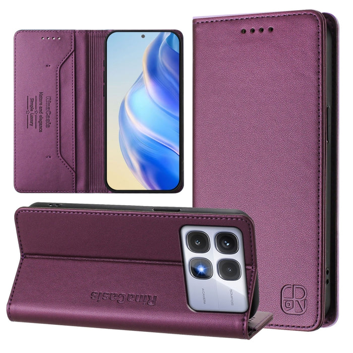 Estuche para teléfono de cuero con doble pliegue y succión magnética y RFID RC01, For Redmi Note 14 4G 163.25mm, For Redmi Note 14 5G, For Redmi 14C 4G / 14R 5G Global, For Redmi K70 Ultra 5G Global, For Redmi 13 5G / 4G Global                         ...