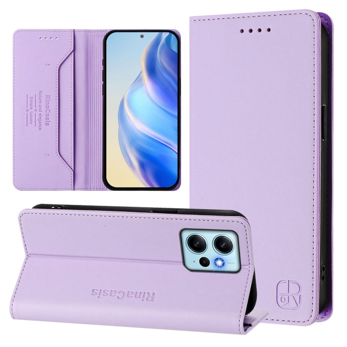 Estuche para teléfono de cuero con doble pliegue y succión magnética y RFID RC01, For Redmi 12 5G / 4G Global / Note 12R, For Redmi Note 11T Pro+ / Note 12T Pro / K50i, For Redmi Note 12 Turbo 5G / Xiaomi Poco F5, For Redmi Note 11 / 11S / 12S 4G Globa...