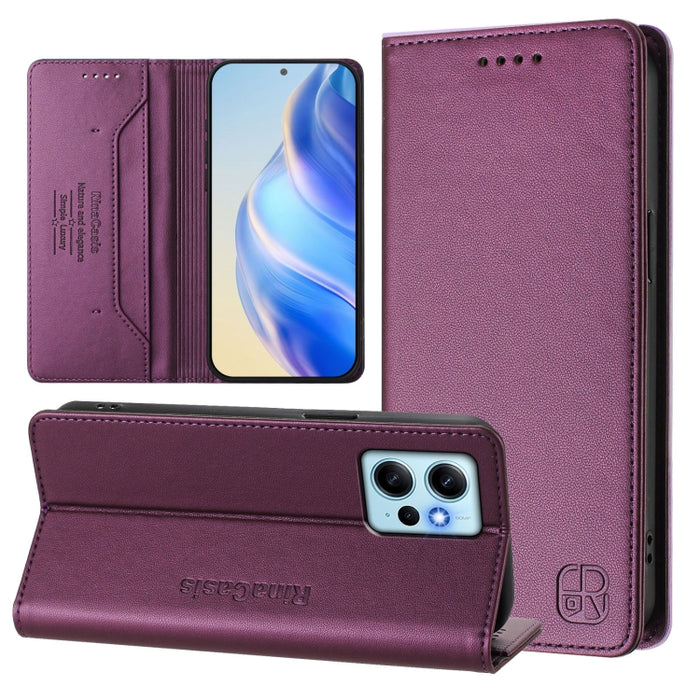 Estuche para teléfono de cuero con doble pliegue y succión magnética y RFID RC01, For Redmi 12 5G / 4G Global / Note 12R, For Redmi Note 11T Pro+ / Note 12T Pro / K50i, For Redmi Note 12 Turbo 5G / Xiaomi Poco F5, For Redmi Note 11 / 11S / 12S 4G Globa...