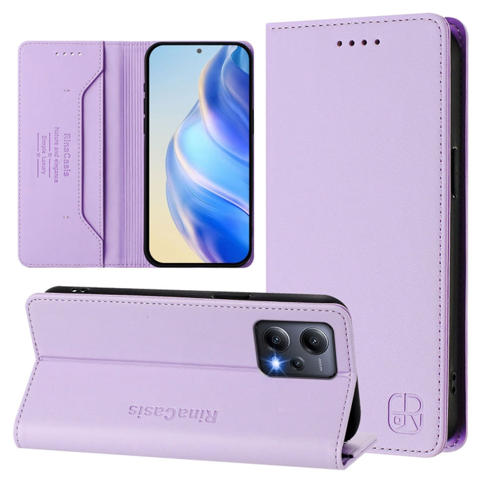 Estuche para teléfono de cuero con doble pliegue y succión magnética y RFID RC01, For Redmi 12 5G / 4G Global / Note 12R, For Redmi Note 11T Pro+ / Note 12T Pro / K50i, For Redmi Note 12 Turbo 5G / Xiaomi Poco F5, For Redmi Note 11 / 11S / 12S 4G Globa...