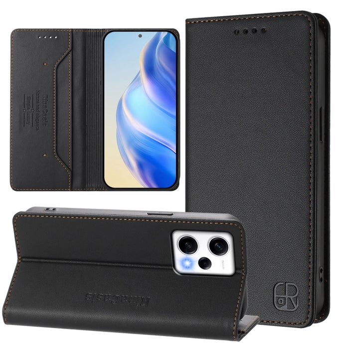 Estuche para teléfono de cuero con doble pliegue y succión magnética y RFID RC01, For Redmi 12 5G / 4G Global / Note 12R, For Redmi Note 11T Pro+ / Note 12T Pro / K50i, For Redmi Note 12 Turbo 5G / Xiaomi Poco F5, For Redmi Note 11 / 11S / 12S 4G Globa...