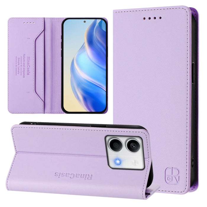 Estuche para teléfono de cuero con doble pliegue y succión magnética y RFID RC01, For Redmi Note 14 4G 163.25mm, For Redmi Note 14 5G, For Redmi 14C 4G / 14R 5G Global, For Redmi K70 Ultra 5G Global, For Redmi 13 5G / 4G Global                         ...