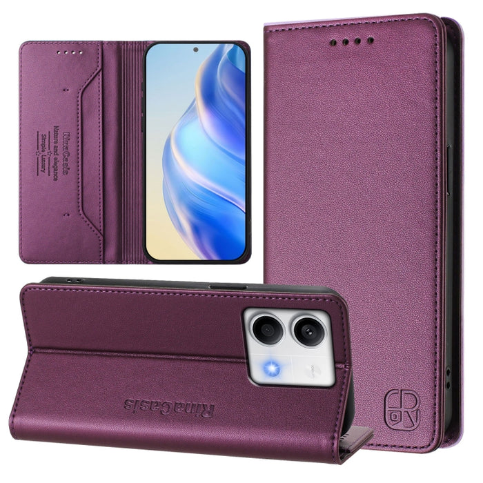 Estuche para teléfono de cuero con doble pliegue y succión magnética y RFID RC01, For Redmi Note 14 4G 163.25mm, For Redmi Note 14 5G, For Redmi 14C 4G / 14R 5G Global, For Redmi K70 Ultra 5G Global, For Redmi 13 5G / 4G Global                         ...