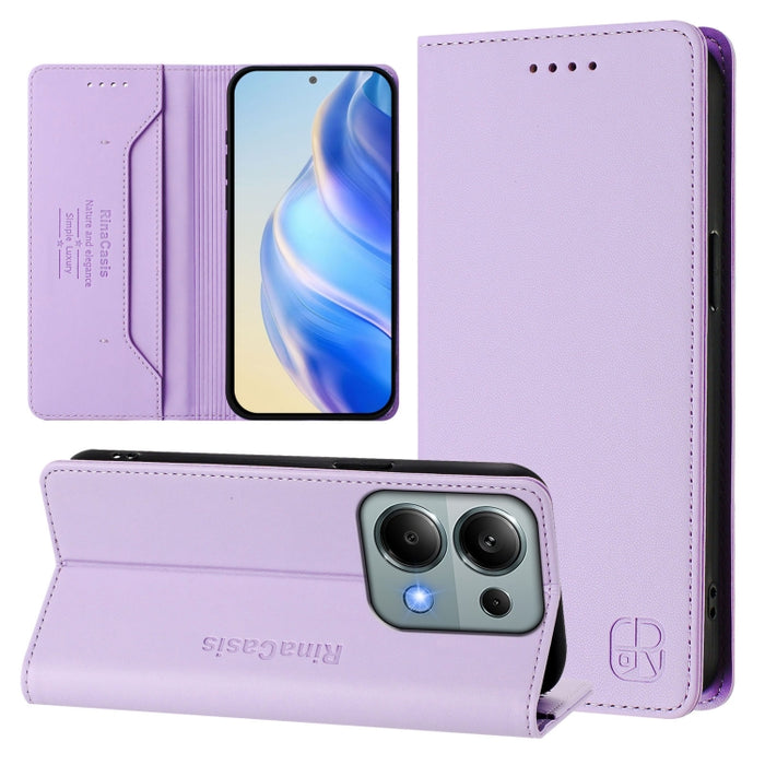 Estuche para teléfono de cuero con doble pliegue y succión magnética y RFID RC01, For Redmi Note 14 4G 163.25mm, For Redmi Note 14 5G, For Redmi 14C 4G / 14R 5G Global, For Redmi K70 Ultra 5G Global, For Redmi 13 5G / 4G Global                         ...