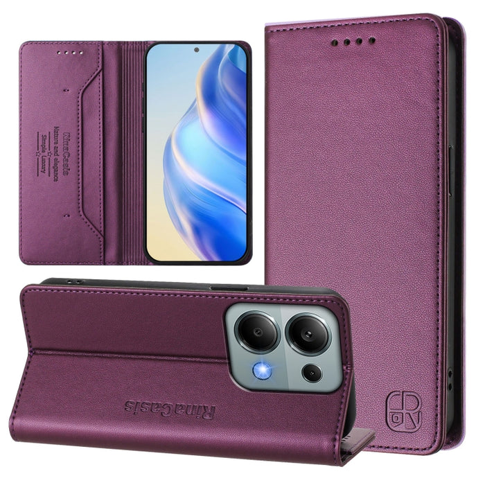 Estuche para teléfono de cuero con doble pliegue y succión magnética y RFID RC01, For Redmi Note 14 4G 163.25mm, For Redmi Note 14 5G, For Redmi 14C 4G / 14R 5G Global, For Redmi K70 Ultra 5G Global, For Redmi 13 5G / 4G Global                         ...